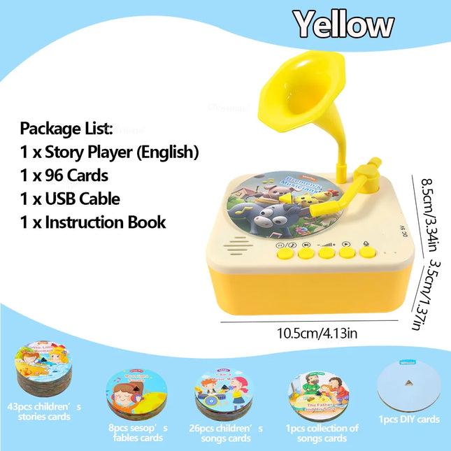 Chriyungel Kids Gramophone Story Music Player with 93 Cards Educational Learning Toy for Toddler Recordable Player Boy Girl Gift