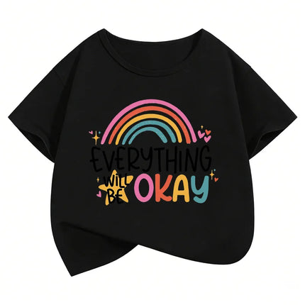 Everything Will Be Ok Rainbow Design Print T-Shirts Sweet Kids Children's T-shirt Boys Girls Summer Spring Casual Top Tee Shirt