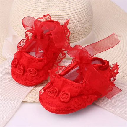 Princess Party Lace Floral Soft Sole Crib Shoes Newborn Baby Girl Shoe Anti-slip Sneaker Prewalker Toddler Kid 0-12M Pink Shoes