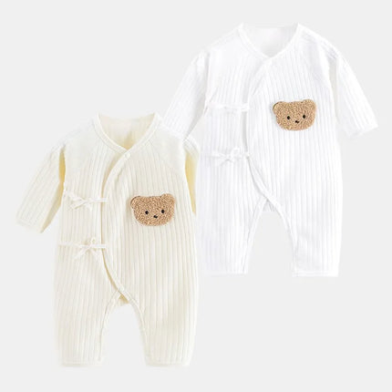 Four Seasons Newborn Baby Boy Girl Romper 100% Pure Cotton Soft Cartoon Bear Bodysuit with Hat