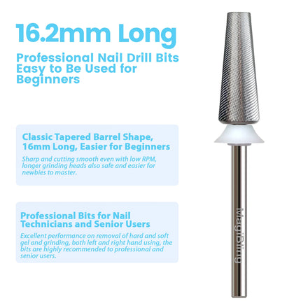 MagiBling 3XF Tapered Nail Drill Bit Professional Removal Grinding Bits for File Machine Acrylic Soft Gel Polish Tools 3/32”