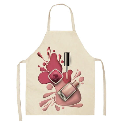 Nail Polish Lipstick Kitchen Cotton Linen Apron Bib Home Cleaning  Ladies  Cooking Picnic