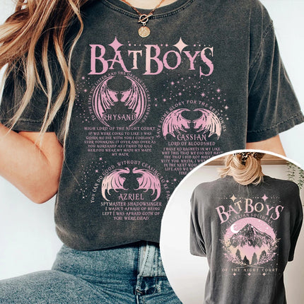 ACOTAR Bat Boys Shirt Sarah J Maas Book Boyfriend Night Court 100% Cotton Loose Retro Shirt Unisex Tee Fantasy Apparel Y2K Top