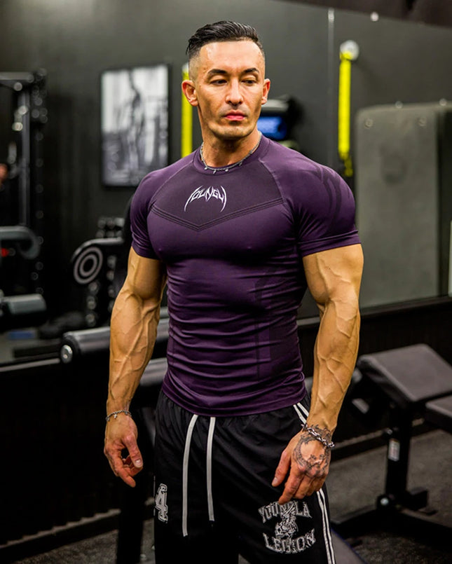 Summer fitness exercise slim fit breathable short sleeved men's suitable fitness running training cycling T-shirt