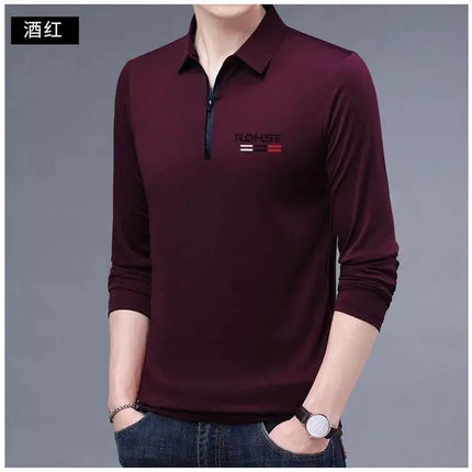 Spring Autumn New Business Half Zipper Polo Shirt Long Sleeve Solid Casual All-match Tops Tees Fashion Vintage Men Clothing