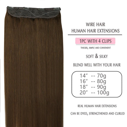 Invisible Halo Hair Extensions Real Human Hair Fish Wire Adjustable Band Secret Clip-in Extension for Women Chocolate Brown