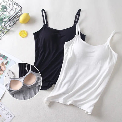 2020 Women Solid Tank Tops Adjustable Strap Built In Cup Padded Wireless Camisole Camis Vest Female Home Basic Tank Top