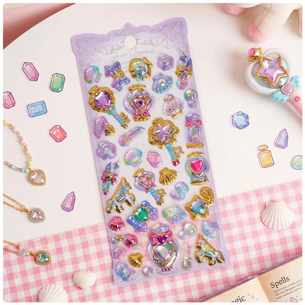 1pc/4pcs Kawaii Delicate 3D Relief Stickers Gemstone Gilding Stickers Scrapbooking Diy Journal Stationery Sticker Deco School