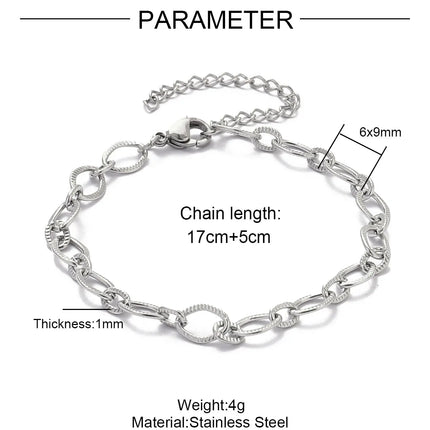 5pcs/Lot 17-22cm Stainless Steel Paperclip Cross Link Chain Bracelet Women Handmade DIY Charm Fashion Jewelry Making