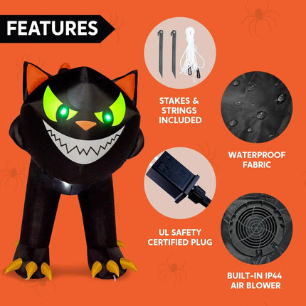 7 ft Black Cat Halloween Inflatables Outdoor Decoration Blow UpInflatable with Moving Head & Green Eyes Halloween Blow Ups Yard Decoration with LED Lights for Party Lawn Garden Decor