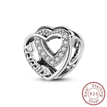 Charm Bead 925 Sterling Silver Heart Starry Sky Family Mother-Daughter-Sister Charm Fit Bracelets Pendant Women DIY Jewelry Gift