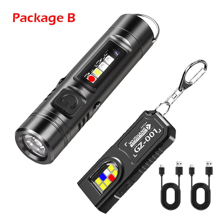 Powerful Mini COB LED Keychain Flashlight USB C Rechargeable Hanging Work Light Waterproof Keyring Camping Walking Pocket Lamp