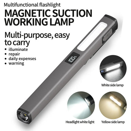 Multifunctional Work Light Cob Flashlight USB C Rechargeable, Aluminum Alloy Magnetic Pen Clip Headlamp Hand Free