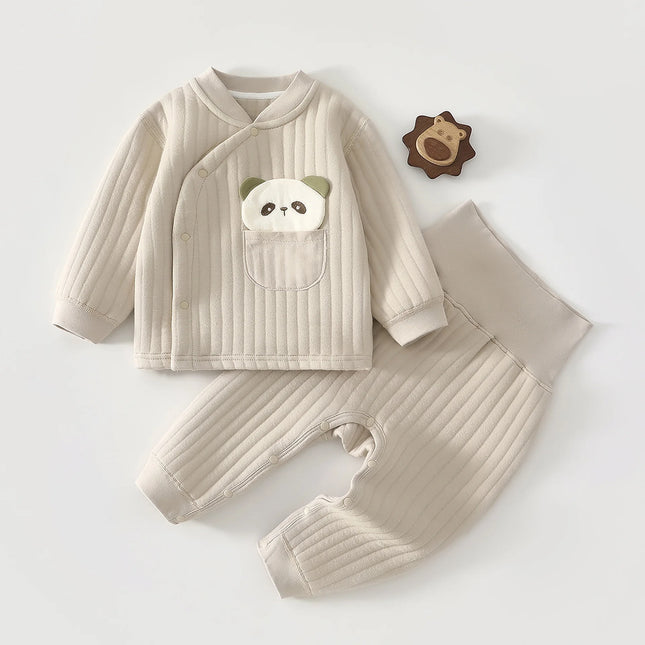 Autumn/Winter Split 2-Piece Baby Cotton Thick Clip High Waisted Pants Long Sleeved Set 0-3 Year Old Cartoon Pattern Baby Set
