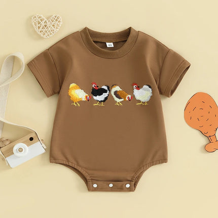 Newborn Baby Boy Girl Farm Clothes Vintage Chicken Cow Printed Bubble Romper Tops  Western Summer Outfits