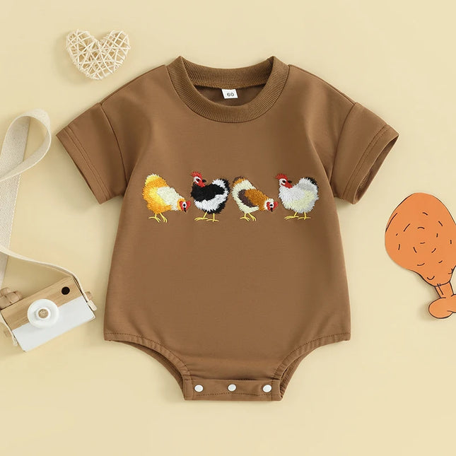 Newborn Baby Boy Girl Farm Clothes Vintage Chicken Cow Printed Bubble Romper Tops  Western Summer Outfits