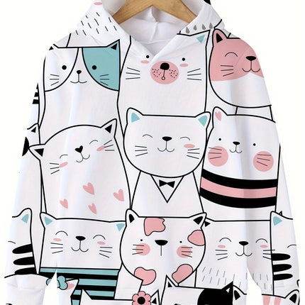 Children's Clothing﻿﻿ Hoodies Long Sleeve Kids Clothes Girl Boy Autumn Sweatshirt Cartoon 3D Cat Print Streetwear Children Top