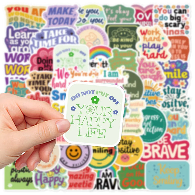 50/100 Pcs Positive Affirmation HD Colorful Doodle Stickers Waterproof for Suitcase Guitar Notebook Phone Laptop Diary Decor