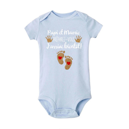 Grandpa and Grandma Get Ready I'll Be Here Soon Print Baby Romper Pregnancy Announcement Infant Bodysuit Outfit Newborn Jumpsuit