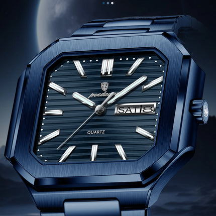 POEDAGAR Top Luxury Brand Men's Watch Waterproof Luminous Date Week Quartz Men's Watches Stainless Steel Fashion Square Men's Watch