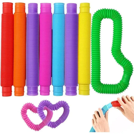 8PCS Colorful Telescopic Tube Pop Tube Stretching Tube Corrugated Tube Children Adult Stress Relief Toy Educational Folding Toys