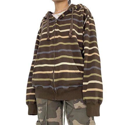 Xingqing Fairycore Aesthetic Sweatshirt Striped Long Sleeve Tops with Pockets Hoodie for Women Grunge Emo y2k Clothes Streetwear