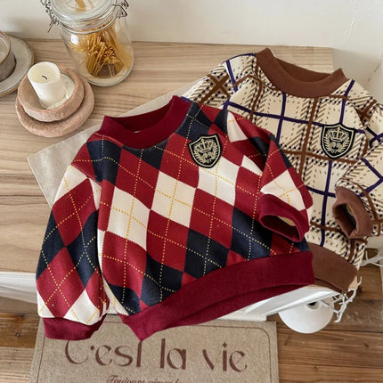 2025 New Children's Fce Lined Knitted Hoodie round Ne Base Layer irt for Boys And Girls Warm Autumn Winter Sweatirt