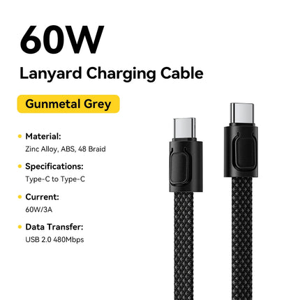 Essager 60W Type C to Type C Fast Charging Cable Lanyard Multifunctional Wrist Strap Neck Cable For iPhone Samsung Xiaomi Huawei