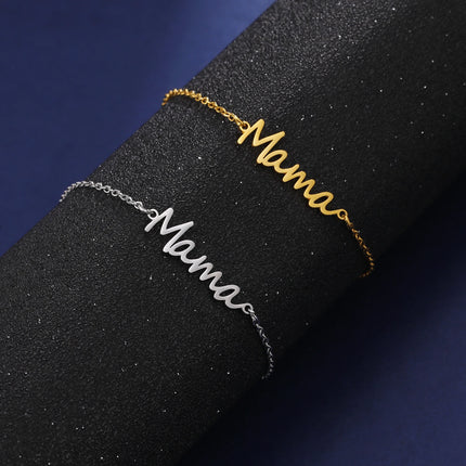 Skyrim Stainless Steel Gold Color Mama Letter Beads Charm Bracelet Red Rope Bracelets Women Waterproof Jewelry Mother's Day Gift