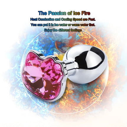 Stainless Cat Face Jewel Base Anal Plug Holle Kitty Cat Butt Plug Metal Prostate Massager Anus Stimulator Dildos Adult Sex Toys