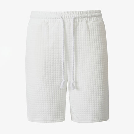 Men Waffle Textured Casual Shorts Elastic Drawstring Waist Breathable Summer Street Daily Travel Outdoor Workout Walking Shorts
