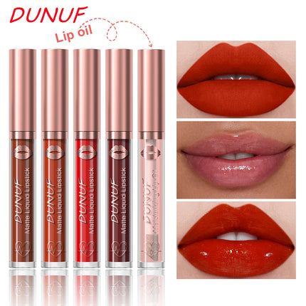 DUNUF Lip Gloss And Lip Oil Set 2-Piece Long-Lasting Waterproof Matte Moisturizing Non-Fading Lipstick Collection