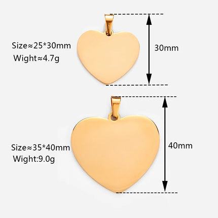 5pcs Mirror Polished Stainless Steel Blank Heart Tag Charms For DIY Making Jewelry Necklace Pendant Lettering Customized Logo