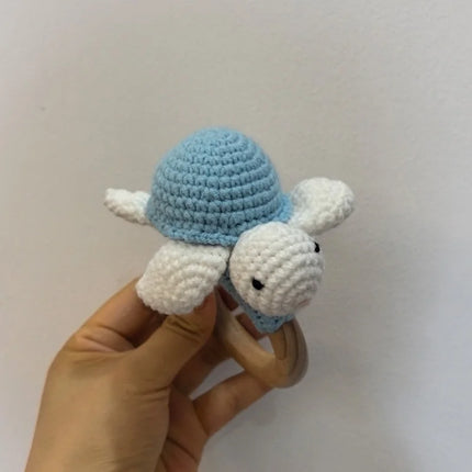 Handmade Crochet Rattle Play Gym Pendant for Kids Ocean Crochet Octopus Rattle Mobile Bell Ring Wooden Babies Gym Montessori Toy