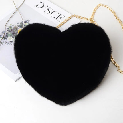 Simple Styles Plush Heart-shaped Handbags Women Handbag Diagonal Crossbody Bag Peach Heart Versatile Fashion Wallet