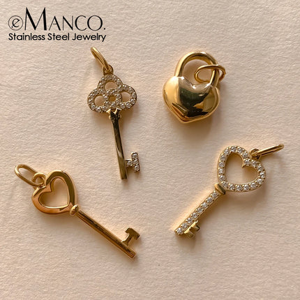 eManco Stainless Steel Heart Key Charm Shiny Rhinestones High Quality Metal, Women's DIY Necklace, Bracelet and Jewelry Making