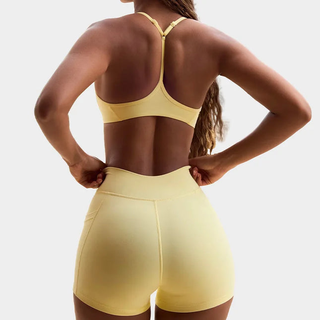 High Elasticity Sports Bra And Shorts Set for Women Cross Back Fitness Yoga Workout Moisture Wicking Running And Cycling