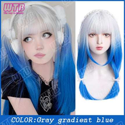 WTB Pink Highlighted Synthetic Lolita Wig for Women Long Straight with Bangs Suitable for Everyday Wear Holidays and Cosplay