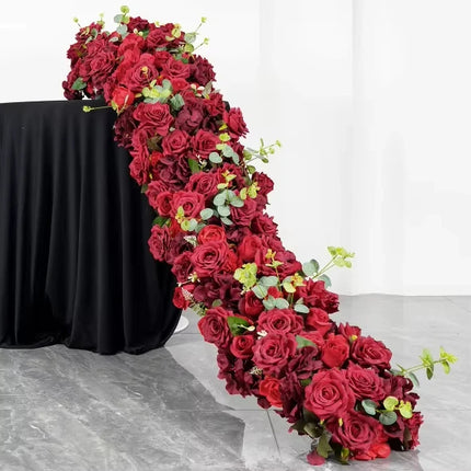 Uflower 100/200cm Flower Row Runner Artificial Flowers Table Centerpiece Wedding Decoration Flowers Backdrop Wall Arches Decor
