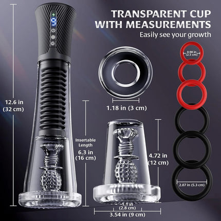 Automatic Male Masturbator Vibrating Vacuum Sucking Machine Transparent Penis Pump Kit with 6 Penis Rings Sex Toy for Men