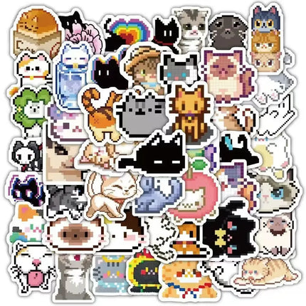 100Pcs Cute Pixel Cat Stickers kawaii kitten Decals For Laptop Scrapbook Luggage Guitar Helmet DIY Graffiti Stickers