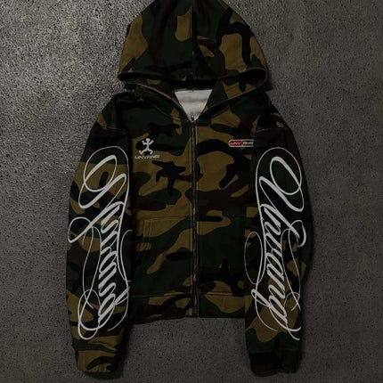 Unisex Spring Printed Hooded Camouflage Cardigan American High Street Style Pullover Hoodie for Men And Women