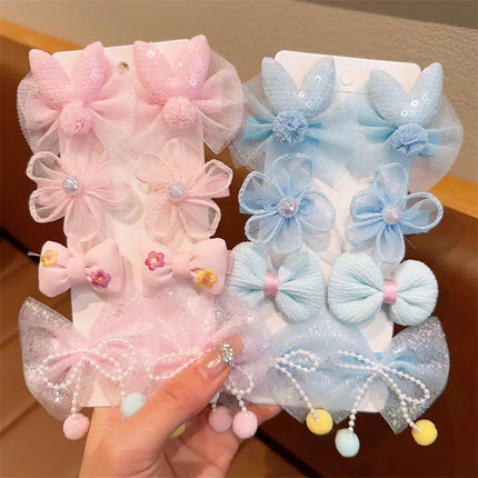 10Pcs Summer Mesh Kids Hairpins Bow Flower Hair Clips Accessoriess No Harm Baby Princess Barrettes Korean Children Girl Headwear