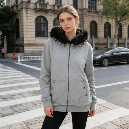 26 Spring Unisex Gothic, Dark Color, Y2K Hoodie, Fashionable American High Street Outerwear with Studs Craftsmanship