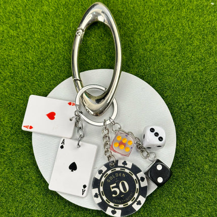 Handmade Style Casino Keychain with Dice Poker Chip Cigarette Charm Keyring for Men Streetwear Gift