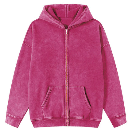 Autumn  Solid Color 100% Cotton Women Washed Hoodie Sport Casual Zipper Hoody Y2K Jogging Streetwear Harajuku Soft Hoodies