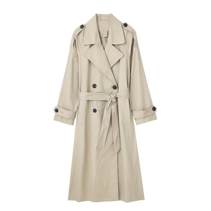 Willshela Women's Fashion with Belt Solid Double-Breasted Trench Vintage Lapel Neck Long Sleeves Female Chic Lady Outfits