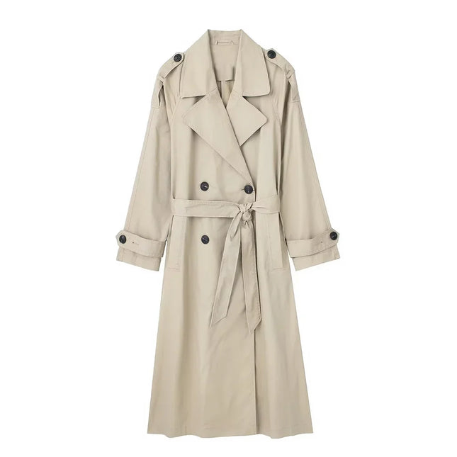 Willshela Women's Fashion with Belt Solid Double-Breasted Trench Vintage Lapel Neck Long Sleeves Female Chic Lady Outfits