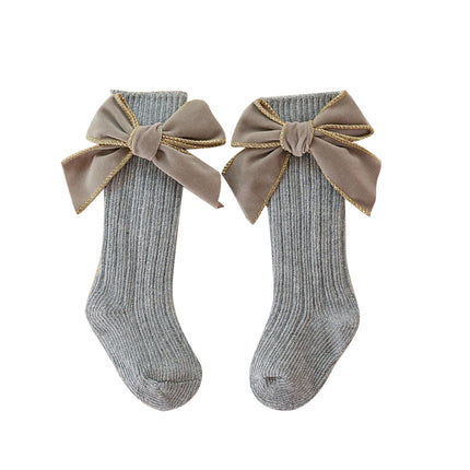 Citgeett Infant Baby Girl Socks Soft Long Socks Cotton Stockings with Velvet Bows for Infants Toddlers