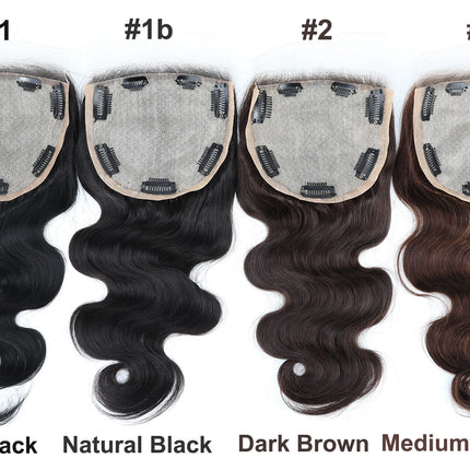 Body Wave Silk Base Lace Closure with Clips in 12x13cm Silk Top Peruvian Virgin Human Hair Topper Black Brown Hair Toupee